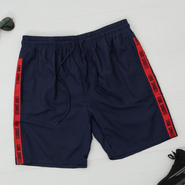 Pánske tmavomodré športové šortky s pruhmi - Oblečenie