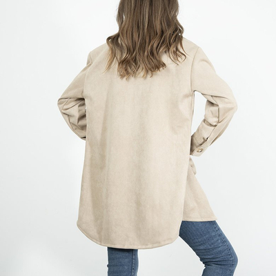 Dámska béžová nadrozmerná košeľa z eko semiša - Oblečenie