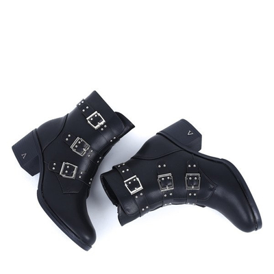 Czarne botki na niskim słupku Aline - Obuwie