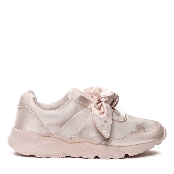 Beżowe, satynowe obuwie z kokardką Mabel- Obuwie