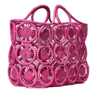 Różowa torba typu shopper ze słomki - Torebki