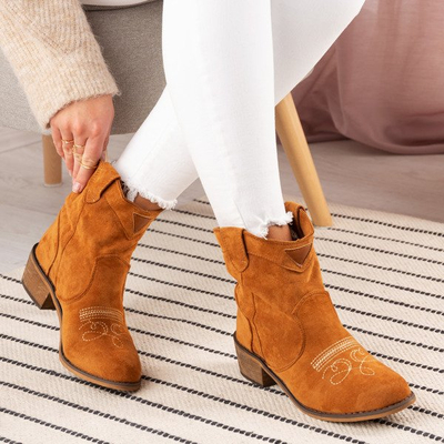 Hnědé boty s nízkým podpatkem, kovbojské boty Toronto - Obuv 1