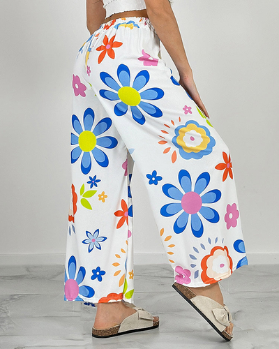 Royalfashion Dámske široké nohavice z kvetinovej látky