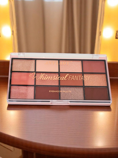 ANYLADY Paleta 12 očných tieňov s trblietavými a matnými finišmi Champagne Ruby Glamour