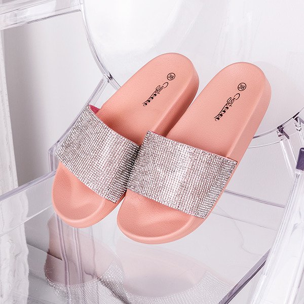 Różowe klapki z cyrkoniami Belia - Obuwie