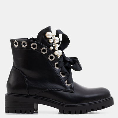 Čierne dámske čižmy s perlami Dwin- Obuv