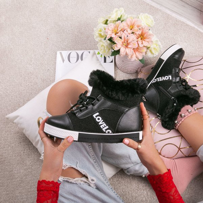 Czarne buty sportowe z futerkiem Gracelyn- Obuwie