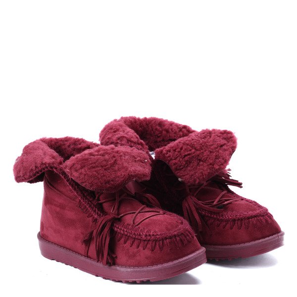Bordowe śniegowce na płaskiej podeszwie Manon- Obuwie
