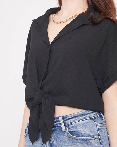 Čierna dámska košeľa na zaväzovanie - oblečenie