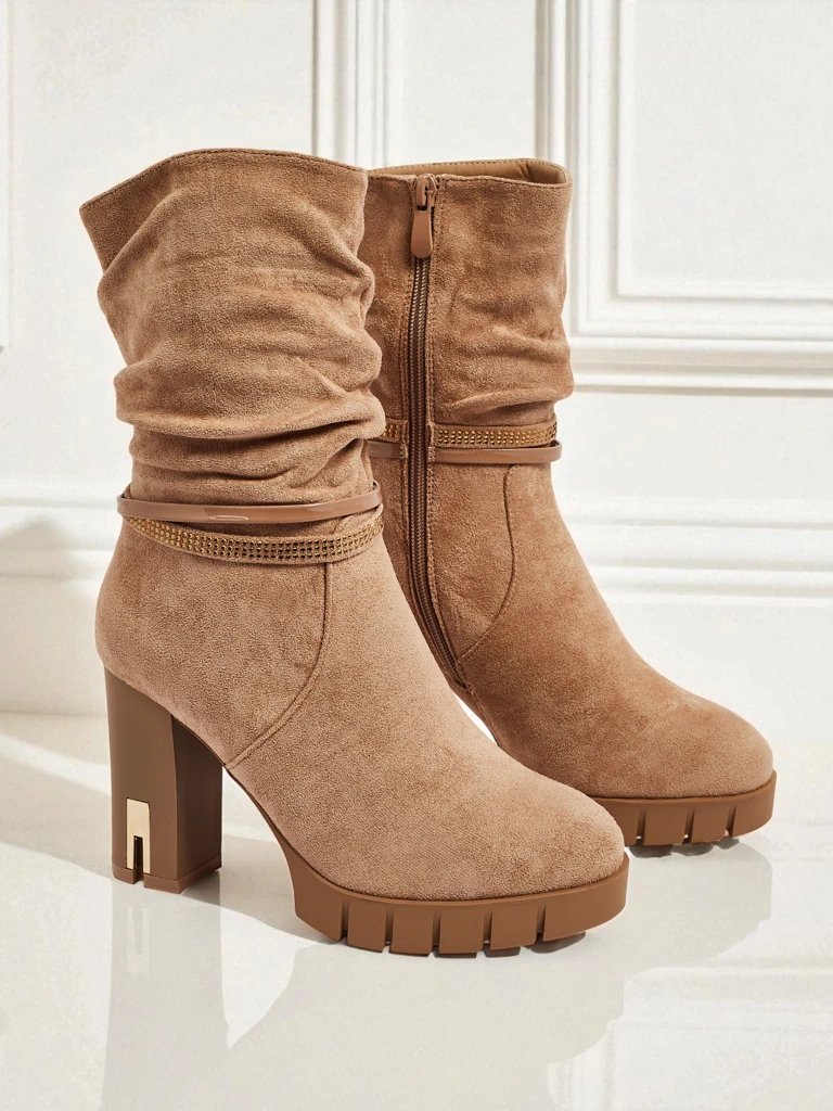 Ženski eko semiš gležnarji s peto BrambleDusk