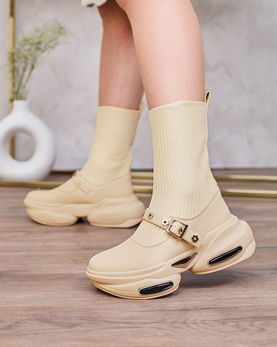 Royalfashion Dámske športové topánky so zvrškom a'la ponožka v béžovej farbe Folden