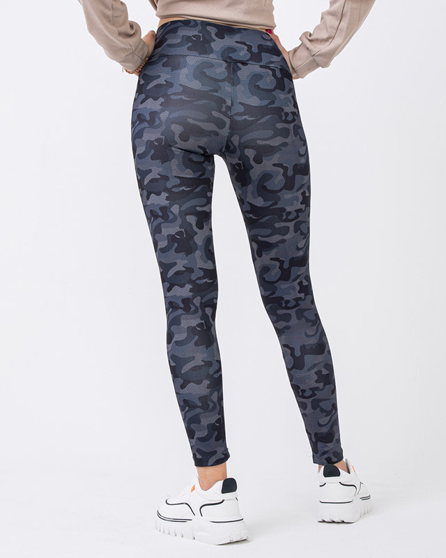 Vzorované dámske tmavošedé legíny s vysokým pásom - Oblečenie