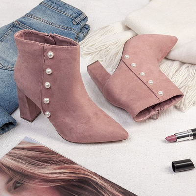 Růžové boty s perlami na vysokém sloupku Maya - Obuv 1