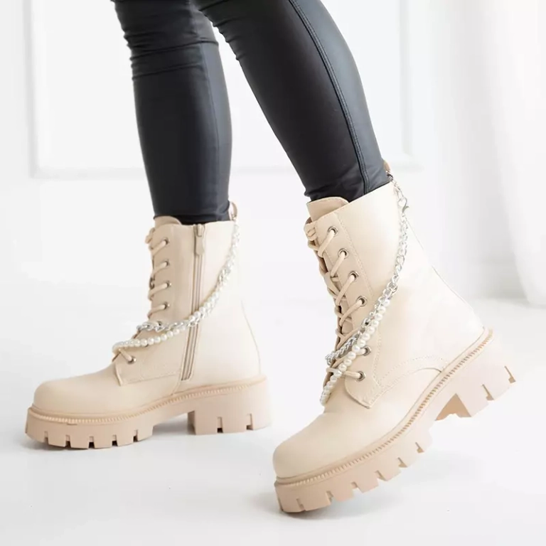 OUTLET Krémové dámske tašky s retiazkou a perličkami Agsiva - Obuv