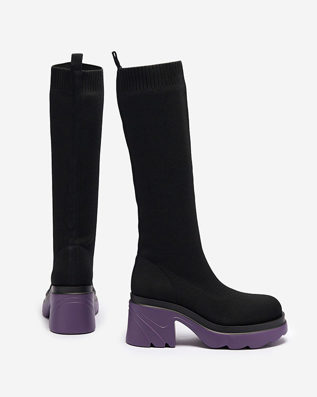 OUTLET Dámske čižmy na podpätku v čiernofialovej farbe Korlicca- Obuv