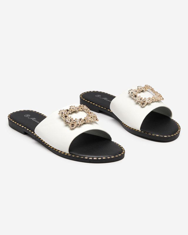 Biele elegantné dámske papuče so zlatým ornamentom Meriso - Obuv
