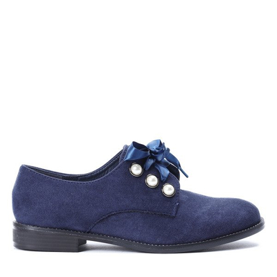 Granatowe półbuty z perełkami Lea - Obuwie