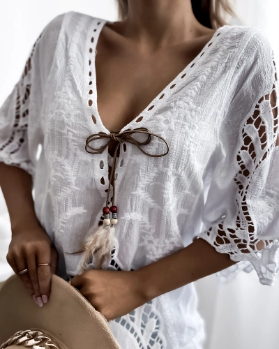 Royalfashion Biele dámske plážové šaty so surferom