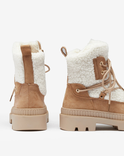 Royalfashion Béžové dámske trapperské čižmy s ovčou kožou Getatsa
