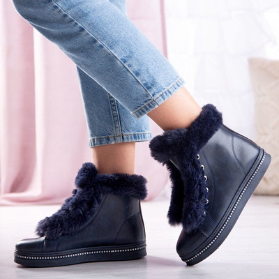 Tmavomodré členkové topánky na platforme s kožušinou Salyssa - Obuv