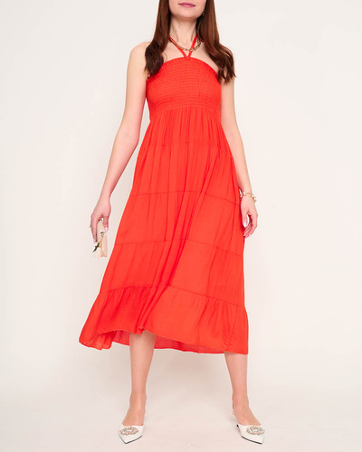 Oranžové midi šaty PLUS SIZE - Oblečenie