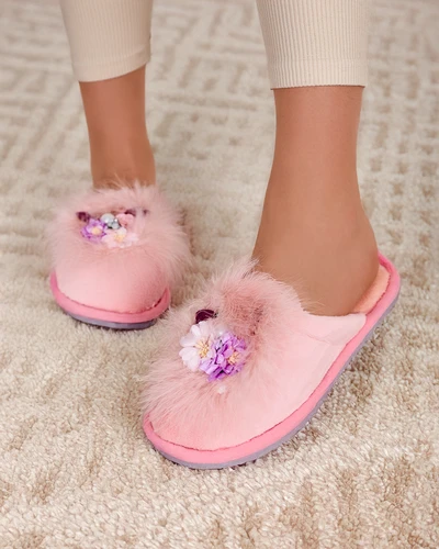 Kráľovská móda dámske kožušinové papuče s kvetmi Ederra