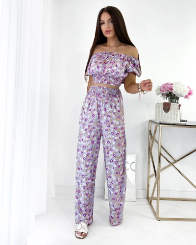 Royalfashion Fialový dvojdielny dámsky kvetinový komplet