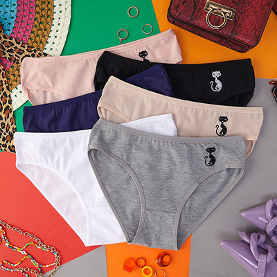 Súprava bavlnených dámskych slipov s vyšívaným mackom - Spodná bielizeň