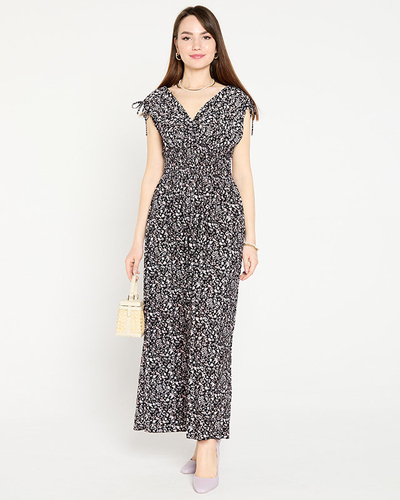 Dámske maxi šaty s kvetmi v čiernej farbe - Oblečenie
