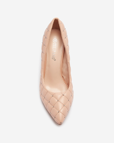 Dámske prešívané lodičky na podpätku so špicatou špičkou v nude farbe Mawelo- Obuv