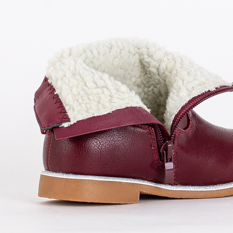 Dievčenské čižmy bordovej farby s ozdobným zvrškom Noksimi-Shoes