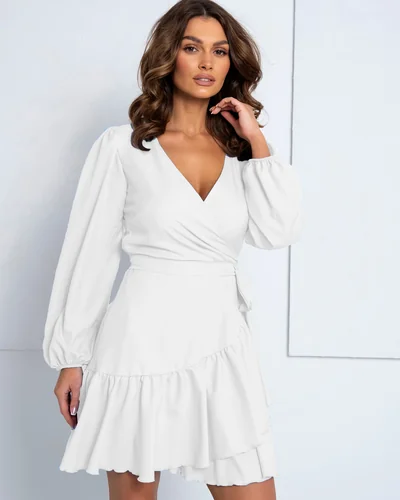 Royalfashion Dámske mini šaty s viazaním a volánmi