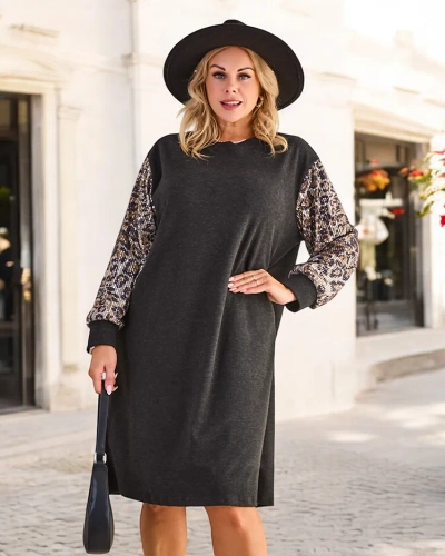 Royalfashion Dámska látková šaty s ozdobnými rukávmi VEĽKOSŤ PLUS