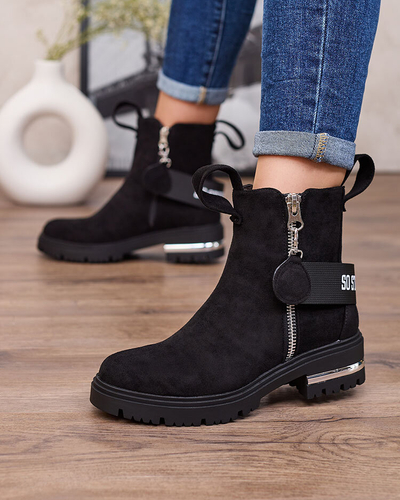 Royalfashion Čierne čižmy z eko-semišu s remienkom a zipsami Redmisala