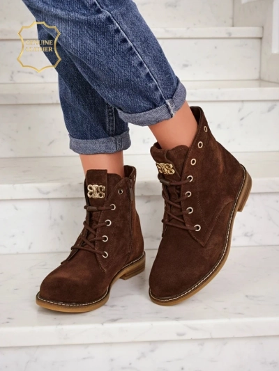 Ženski gležnarji Aurelia Romano iz naravnega semiša – rjavi, s krznom