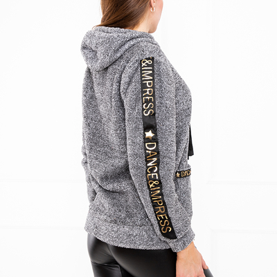 Tmavosivá plyšová dámska mikina s kapucňou - oblečenie