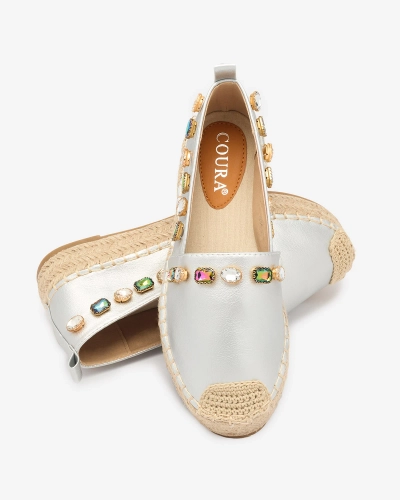 Dámske strieborné espadrilky s kryštálmi Ziennie - Obuv