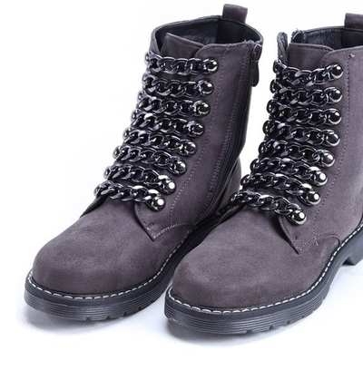 Szare workery z łańcuszkami Bengta- Obuwie