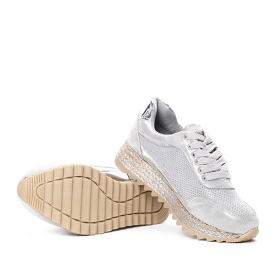 Srebrne, sportowe buty Wendy- Obuwie