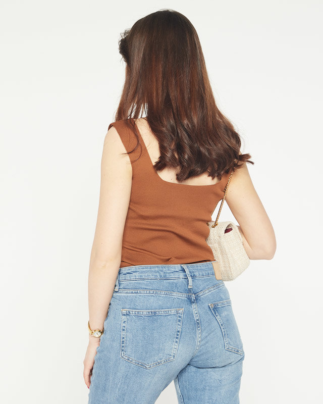 Dámsky hnedý top s kubickými zirkónmi a'la gombíky- Oblečenie