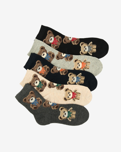 Royalfashion Viacfarebné dlhé dámske ponožky s medvedíkmi 5 ks