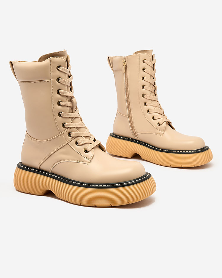 Royalfashion Béžové dámske šnurovacie čižmy na pevnej podrážke Diret