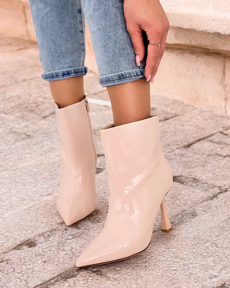 Royalfashion Loori lakované dámske čižmy na podpätku