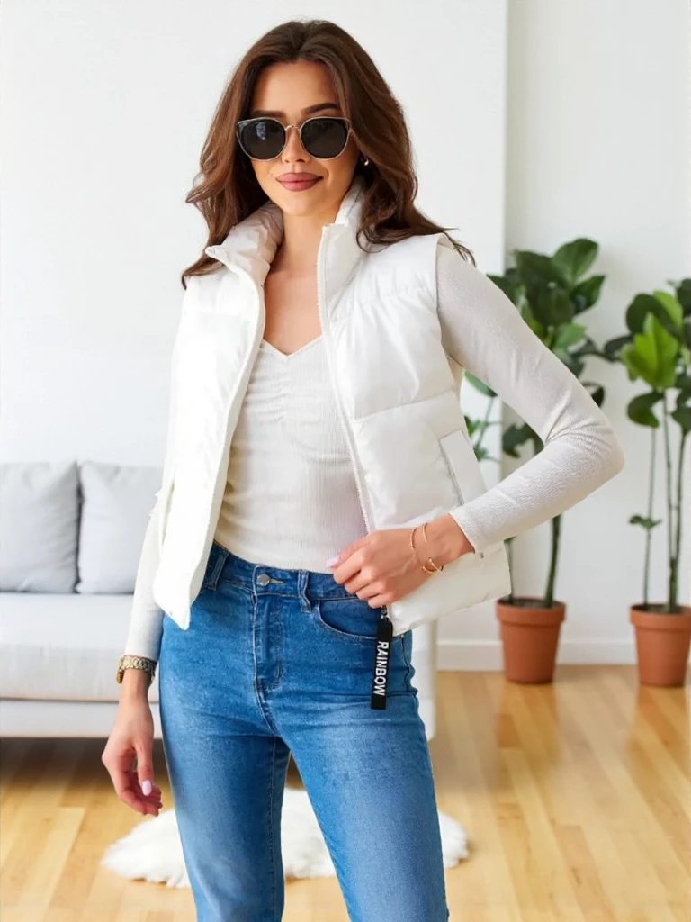 Royalfashion Dámska krátká bezrukávová bunda