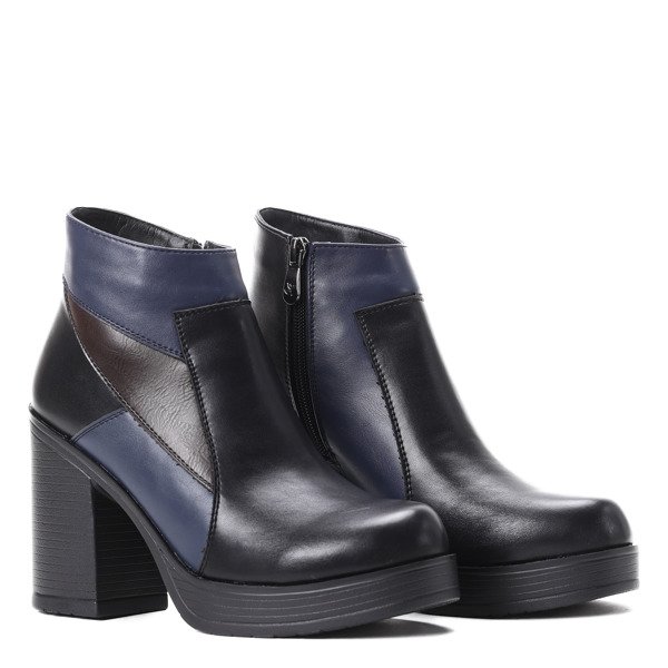 Czarno-niebieskie botki na słupku Grace- Obuwie
