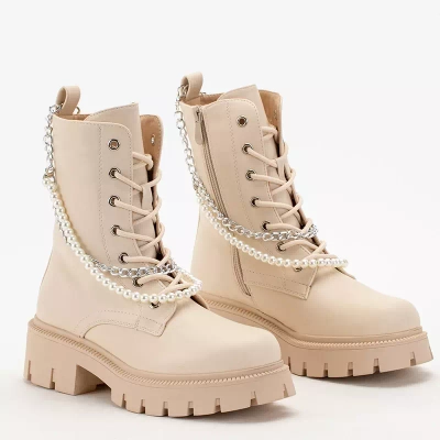 OUTLET Krémové dámske tašky s retiazkou a perličkami Agsiva - Obuv