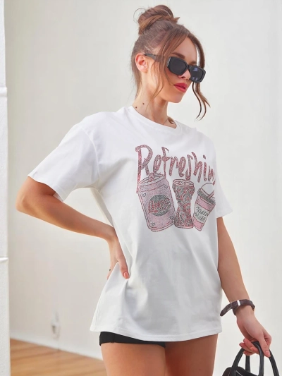Royalfashion Dámske bavlnené tričko s potlačou z kamienkov