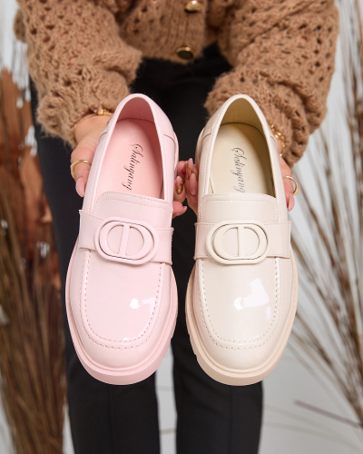 Royalfashion Ružové dámske mokasíny s lakovaným povrchom Glidef