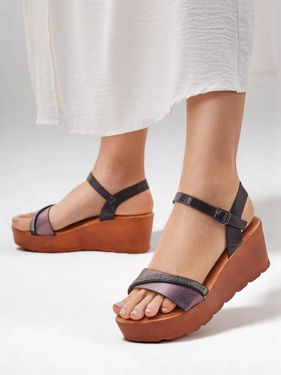 Royalfashion dámske wedge sandále s kamienkami a trblietaním Aurora Glow