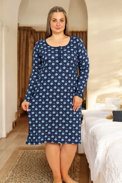 Royalfashion Bavlnená nočná košeľa s kvetmi PLUS SIZE